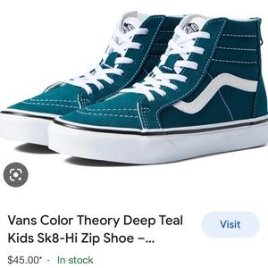 Vans BNIB Sk8 Hi Zip Deep Teal US Kids 12 Eu 29 suede canvas green sneakers boys